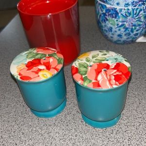 Pioneer Woman Salt and Pepper shakers with floral print top
